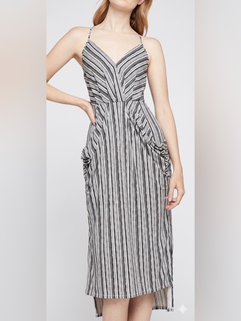 BCBGeneration Striped V-Neck High-Low Dress Size XS Pockets